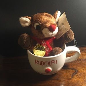 BRAND NEW Rudolph the red nose reindeer toy & mug